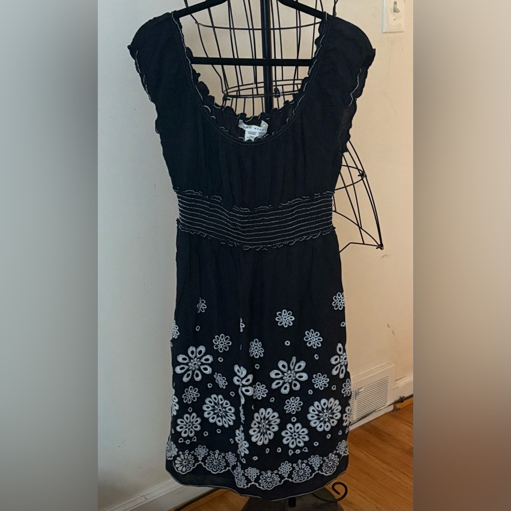 Max Studio Black Midi Dress with White Floral Patterns